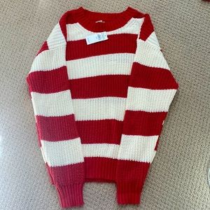 American Eagle Red Striped Oversized Knit Chunky Sweater